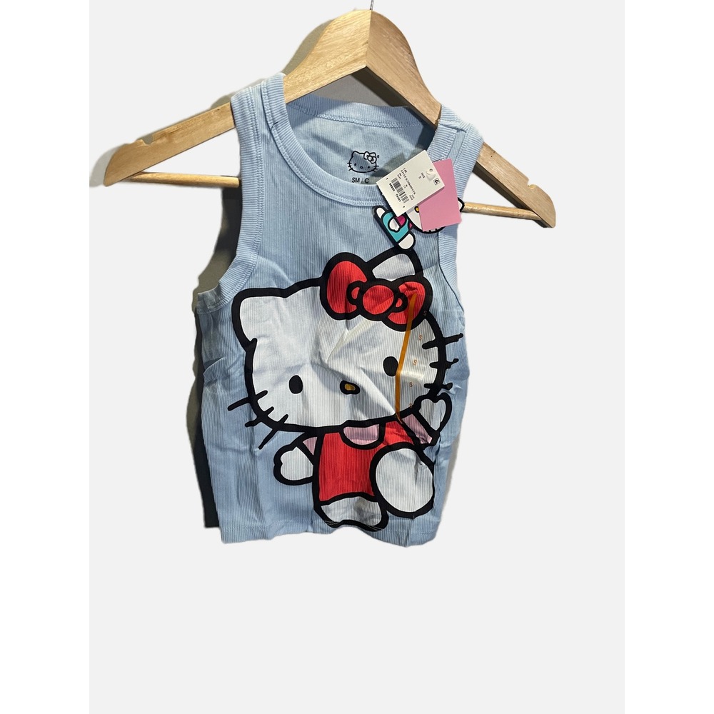 Hello Kitty Tank Top Womens Small Blue Ribbed Graphic Y2K Sanrio KTHK09FGTK